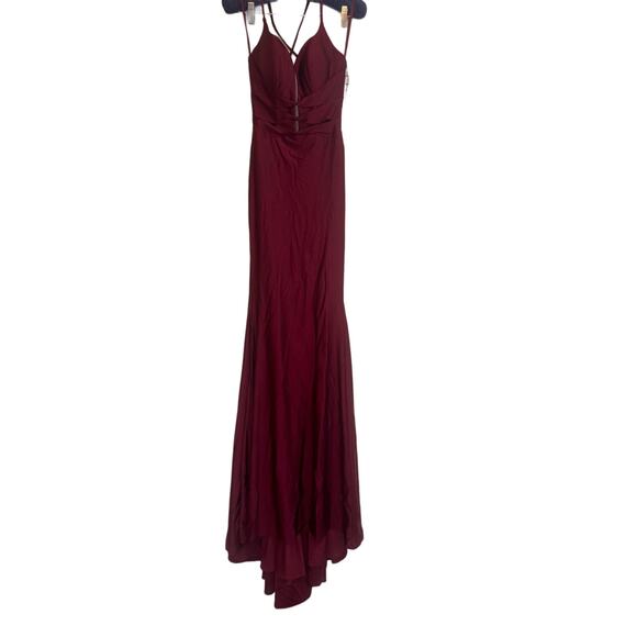 LA FEMME 28574 DRESS  SATIN GOWN-PLEAT WAIST (burgundy)dark berry size 0 - Picture 9 of 10